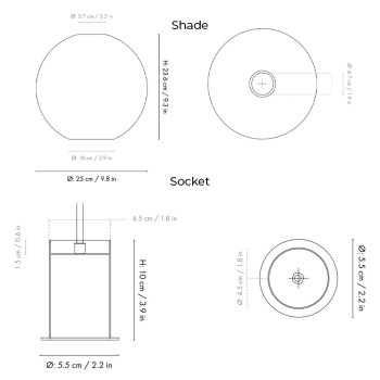 Specification Image for Ferm Living Collect Low Socket Pendant Glass Sphere